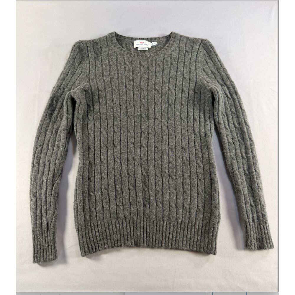 Vineyard Vines Womens S 100% Cashmere Cable Knit Sweater Gray Quiet Luxury